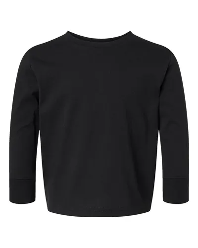 Rabbit Skins Rabbit Skins Toddler Cotton Jersey Long Sleeve Tee in Black, front view