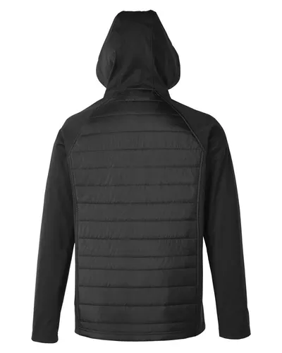 CORE365 CORE365 Unisex Techno Lite Hybrid Hooded Jacket in Black, back view