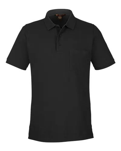 Harriton Harriton Men's Valiant Cotton Snag Protect Pocket Polo in Black, front view