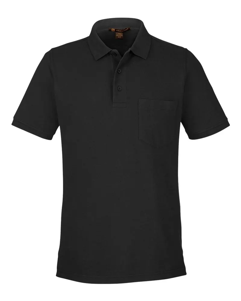Harriton Harriton Men's Valiant Cotton Snag Protect Pocket Polo — Black