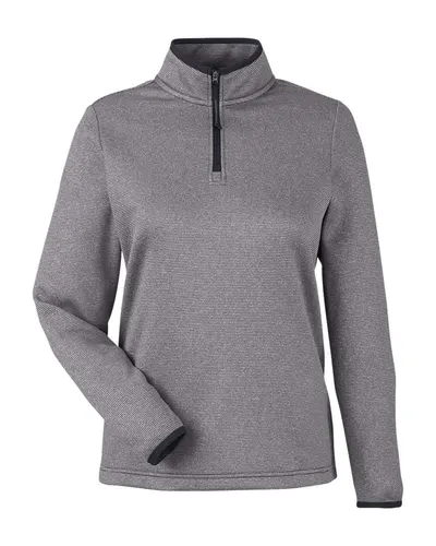 CORE365 CORE365 Women's Venture Heathered Stripe Quarter-Zip Pullover in Black/ White, front view