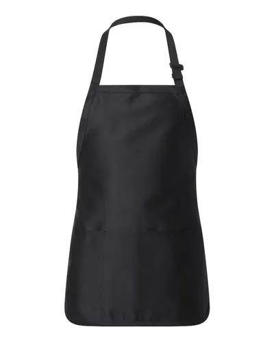 Q-Tees Q-Tees Full-Length Apron with Pouch Pocket in Black, front view