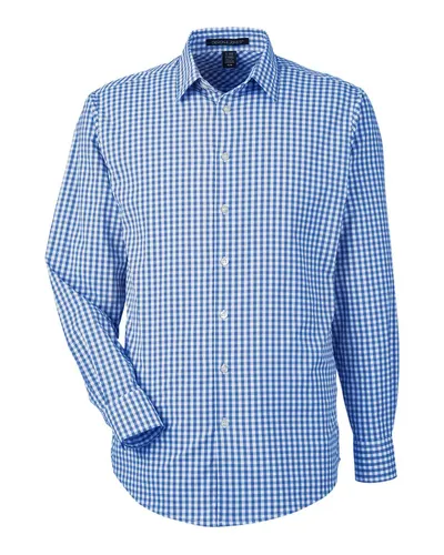 Devon & Jones Devon & Jones Men's CrownLux Performance® Gingham Dress Shirt in French Blue/ White, front view