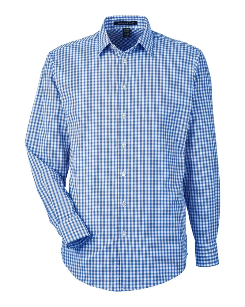 Devon & Jones Devon & Jones Men's CrownLux Performance® Gingham Dress Shirt — French Blue/ White