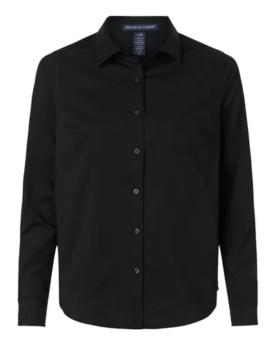 Devon & Jones Devon & Jones Women's CrownLux Performance® Spencer Poplin Dress Shirt in Black, front view