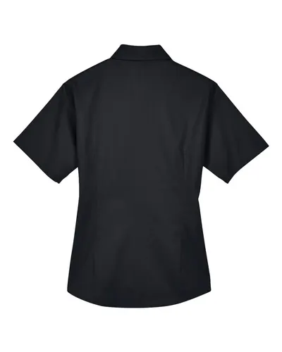 Harriton Harriton Women's Easy Blend™ Short Sleeve Twill Dress Shirt with Stain-Release in Black, back view