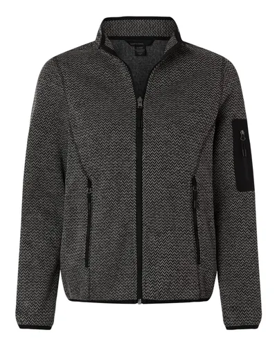 North End North End Women's Jasper Jacquard Full-Zip Fleece Jacket in Black/ Grey, front view