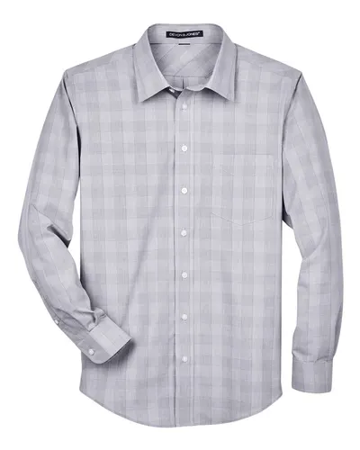 Devon & Jones Devon & Jones Men's Crown Collection® Glen Plaid Woven Dress Shirt in White/ Graphite/ Light Grey, front view