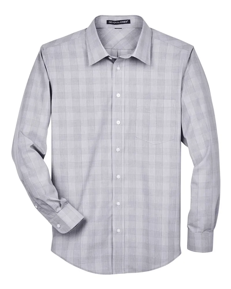Devon & Jones Devon & Jones Men's Crown Collection® Glen Plaid Woven Dress Shirt — White/ Graphite/ Light Grey