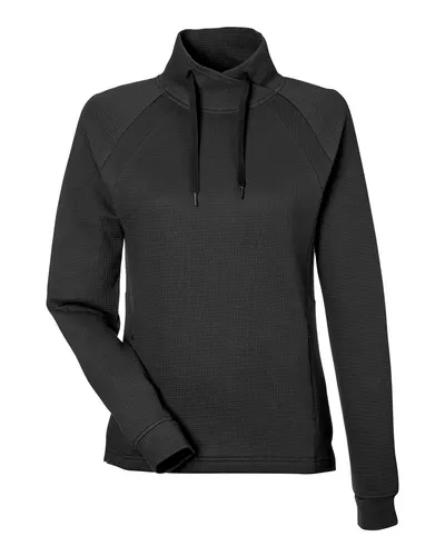 North End North End Women's Rhythm Waffle Cross-Neck Pullover in Black, front view