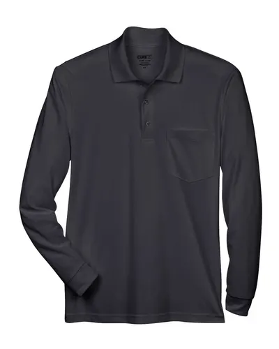 CORE365 CORE365 Men's Pinnacle Performance Long Sleeve Piqué Polo with Pocket in Black, front view