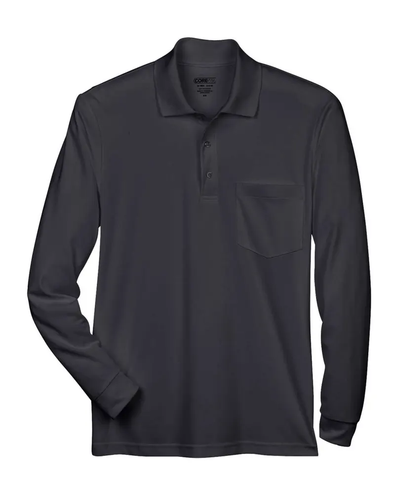 CORE365 CORE365 Men's Pinnacle Performance Long Sleeve Piqué Polo with Pocket — Black