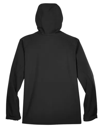North End North End Men's Prospect Two-Layer Fleece Bonded Soft Shell Hooded Jacket in Black, back view