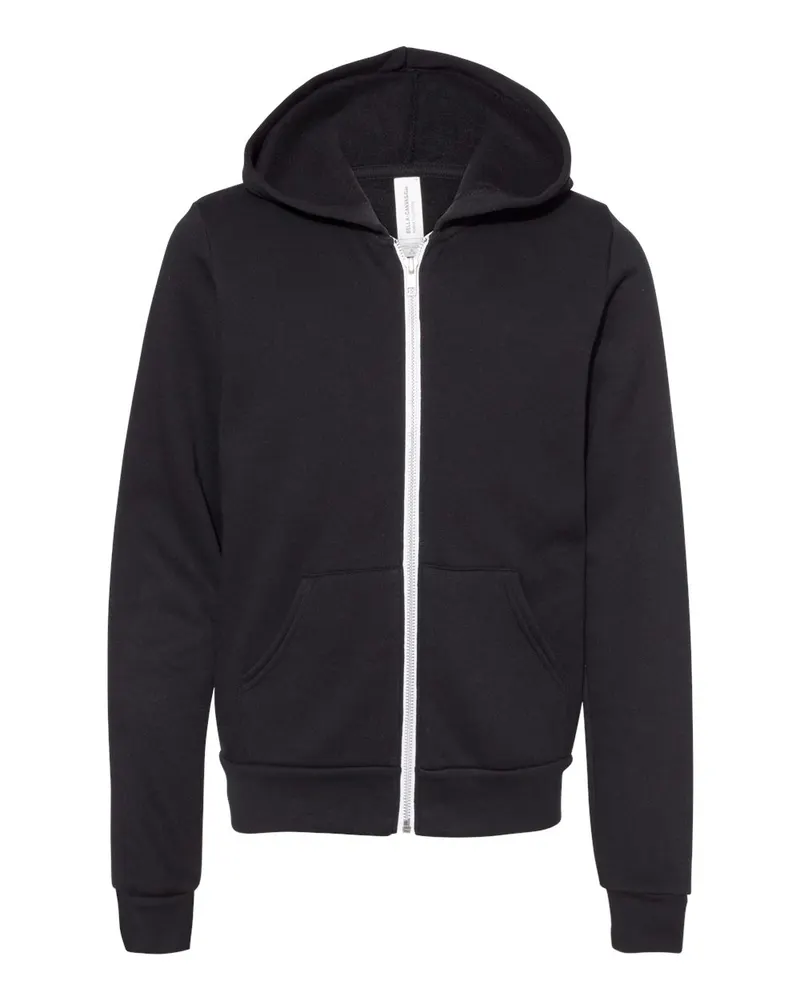 BELLA + CANVAS BELLA + CANVAS Youth Sponge Fleece Full-Zip Hoodie Sweatshirt — Black