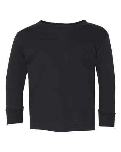 Rabbit Skins Rabbit Skins Toddler Fine Jersey Long Sleeve Tee in Black, front view